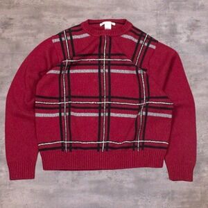 Vintage 1990's Geoffrey Beene 3D Plaid Cottage Retro Preppy Knitted Crewneck